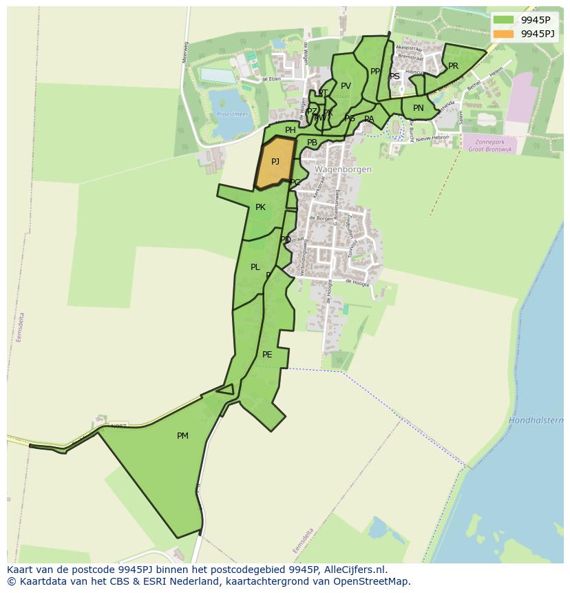 Afbeelding van het postcodegebied 9945 PJ op de kaart.