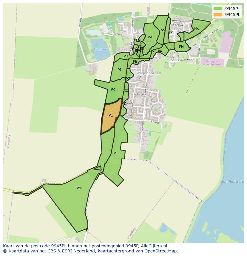 Afbeelding van het postcodegebied 9945 PL op de kaart.