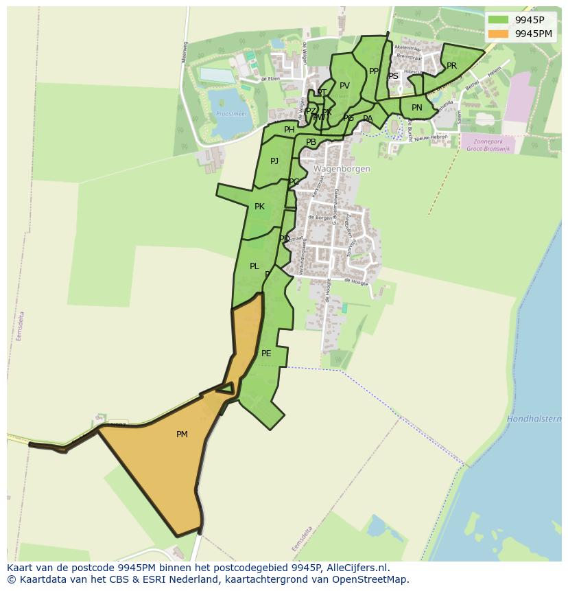 Afbeelding van het postcodegebied 9945 PM op de kaart.