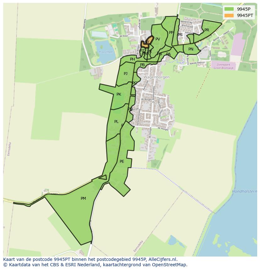 Afbeelding van het postcodegebied 9945 PT op de kaart.