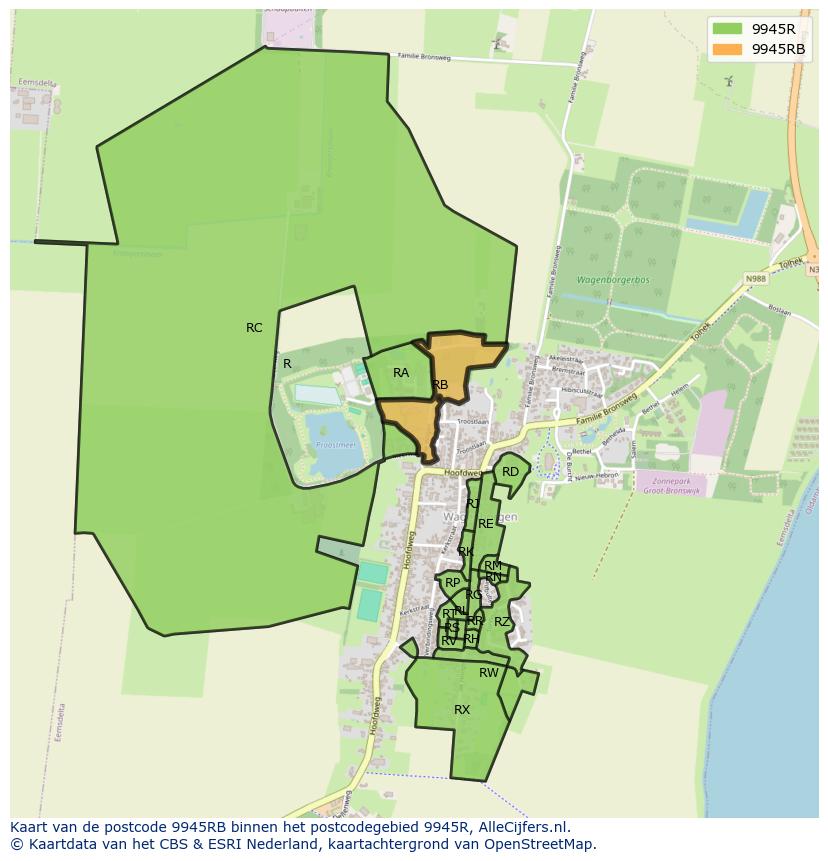 Afbeelding van het postcodegebied 9945 RB op de kaart.