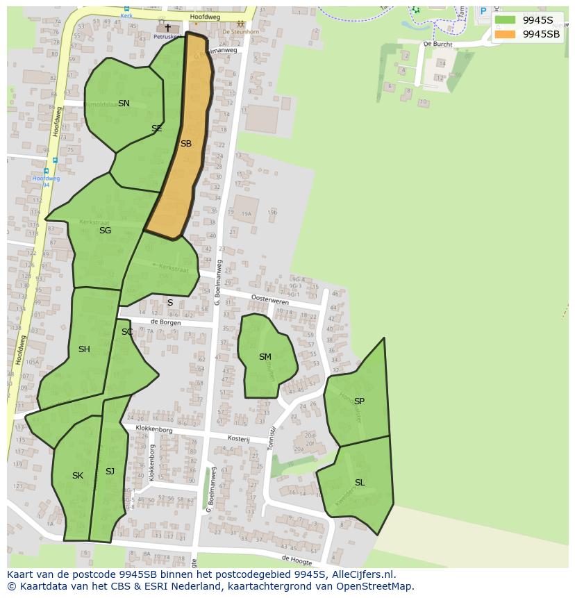 Afbeelding van het postcodegebied 9945 SB op de kaart.