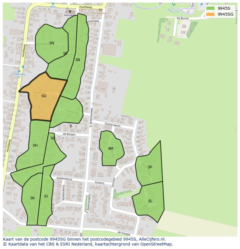 Afbeelding van het postcodegebied 9945 SG op de kaart.