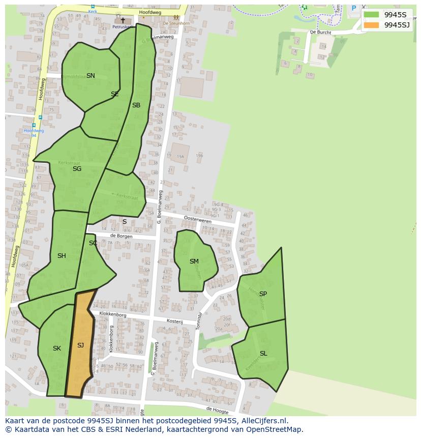 Afbeelding van het postcodegebied 9945 SJ op de kaart.