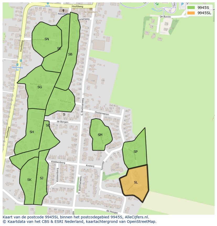 Afbeelding van het postcodegebied 9945 SL op de kaart.