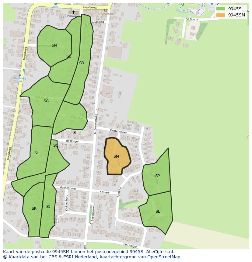Afbeelding van het postcodegebied 9945 SM op de kaart.