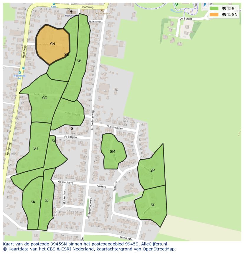 Afbeelding van het postcodegebied 9945 SN op de kaart.