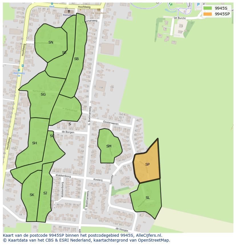 Afbeelding van het postcodegebied 9945 SP op de kaart.