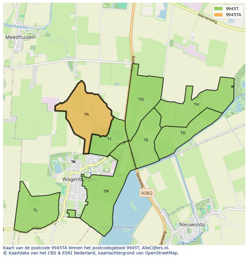 Afbeelding van het postcodegebied 9945 TA op de kaart.
