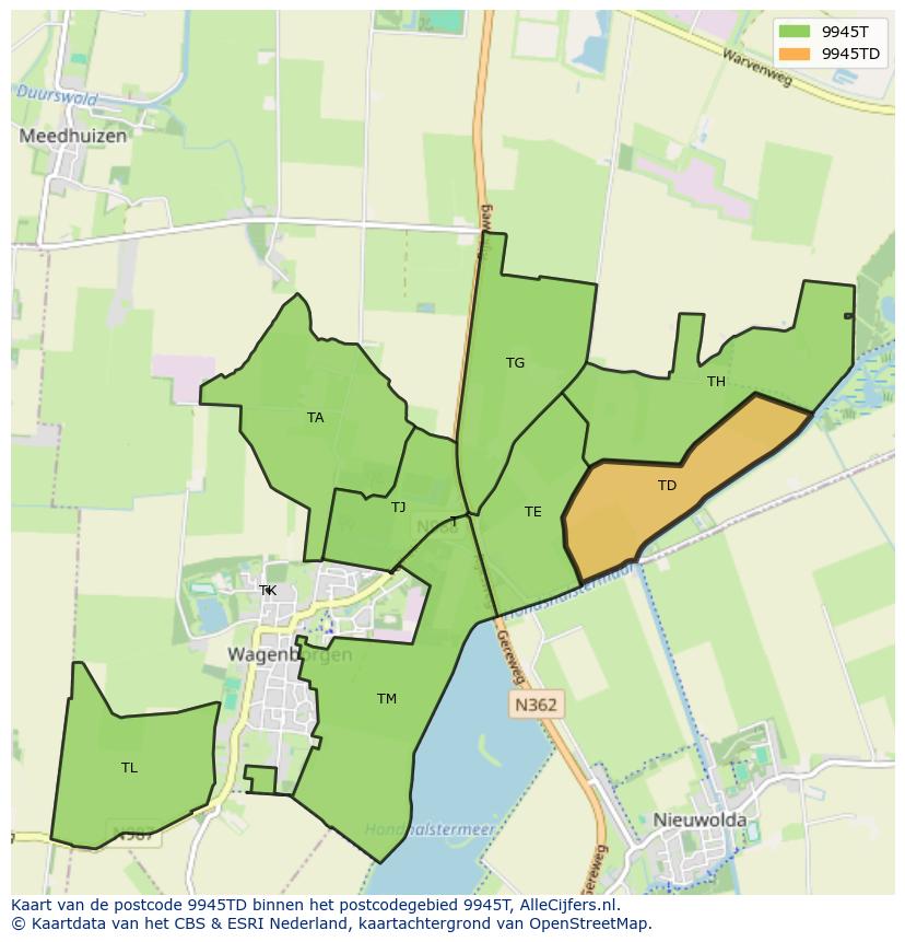 Afbeelding van het postcodegebied 9945 TD op de kaart.