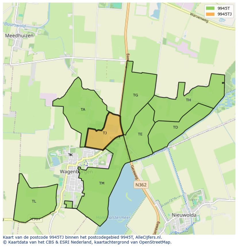 Afbeelding van het postcodegebied 9945 TJ op de kaart.