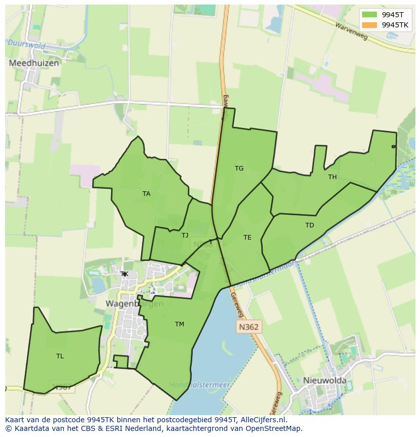 Afbeelding van het postcodegebied 9945 TK op de kaart.
