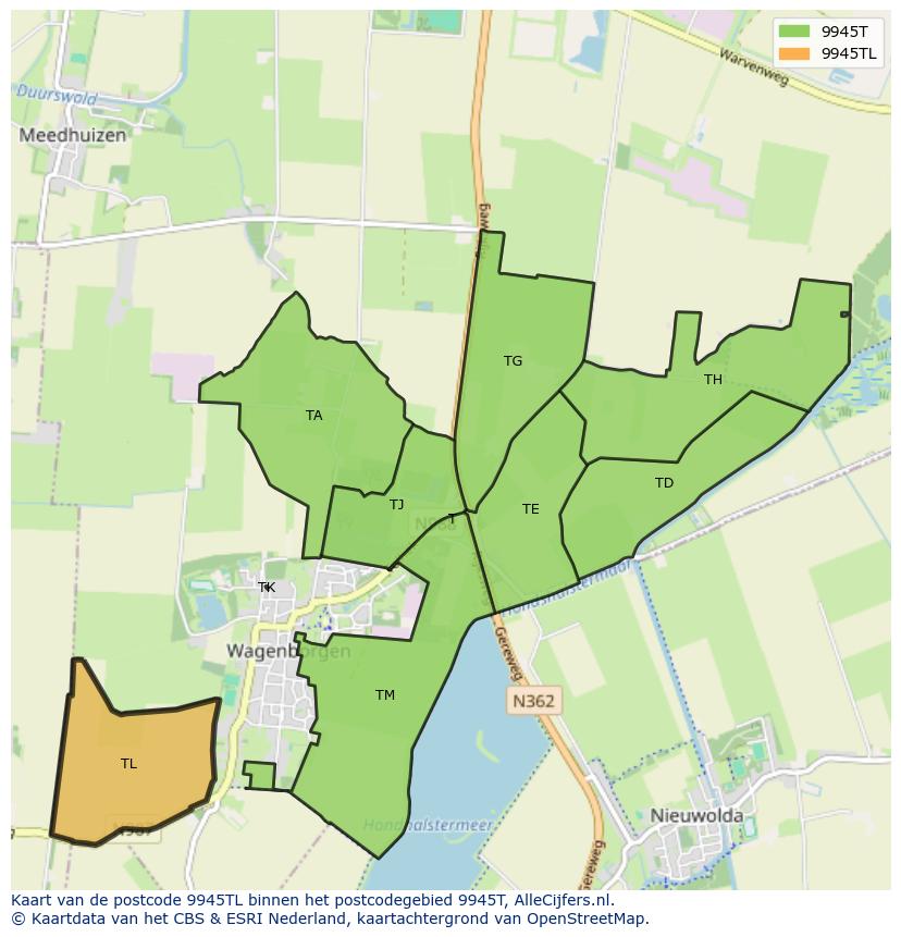 Afbeelding van het postcodegebied 9945 TL op de kaart.