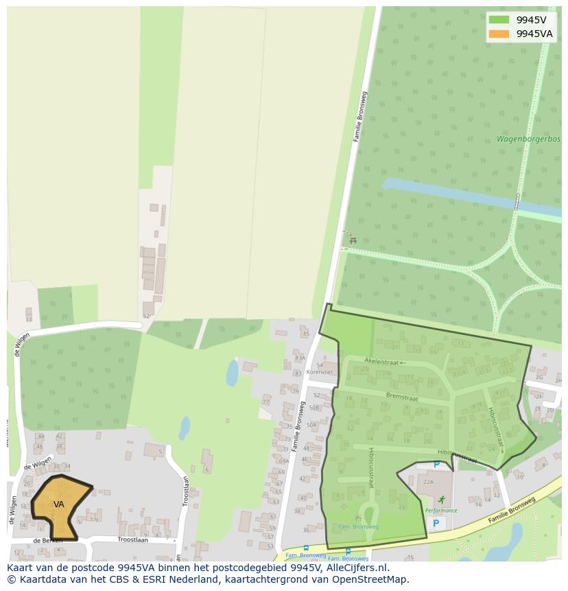 Afbeelding van het postcodegebied 9945 VA op de kaart.