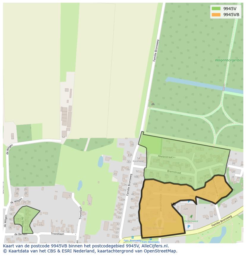 Afbeelding van het postcodegebied 9945 VB op de kaart.