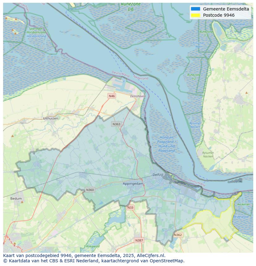 Afbeelding van het postcodegebied 9946 op de kaart.