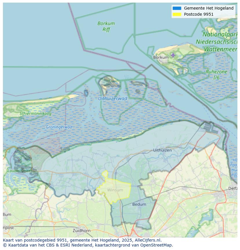 Afbeelding van het postcodegebied 9951 op de kaart.
