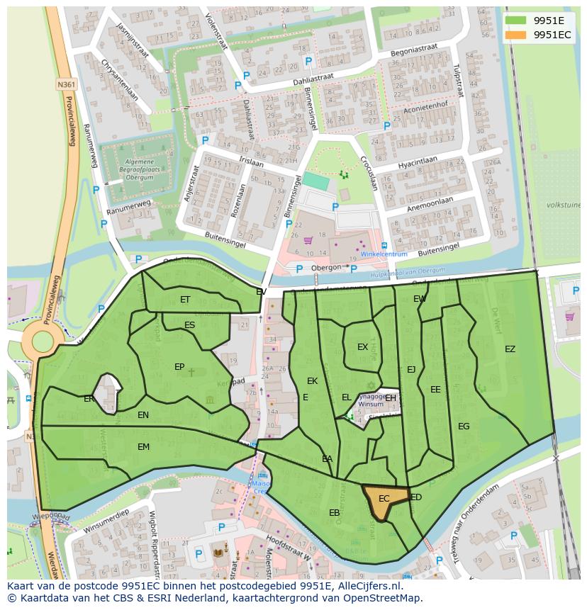 Afbeelding van het postcodegebied 9951 EC op de kaart.