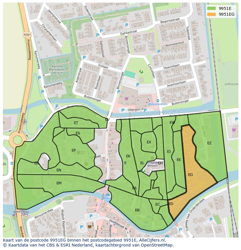 Afbeelding van het postcodegebied 9951 EG op de kaart.