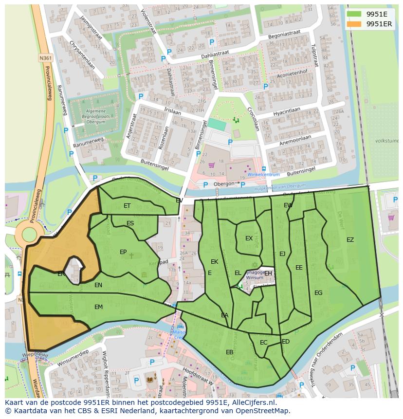 Afbeelding van het postcodegebied 9951 ER op de kaart.
