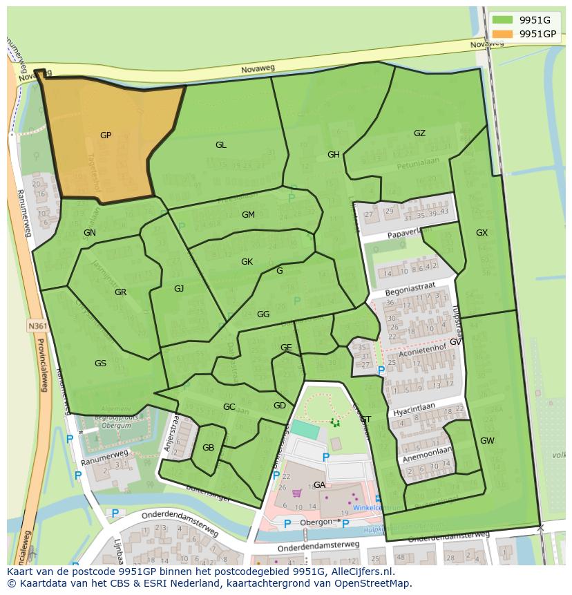Afbeelding van het postcodegebied 9951 GP op de kaart.