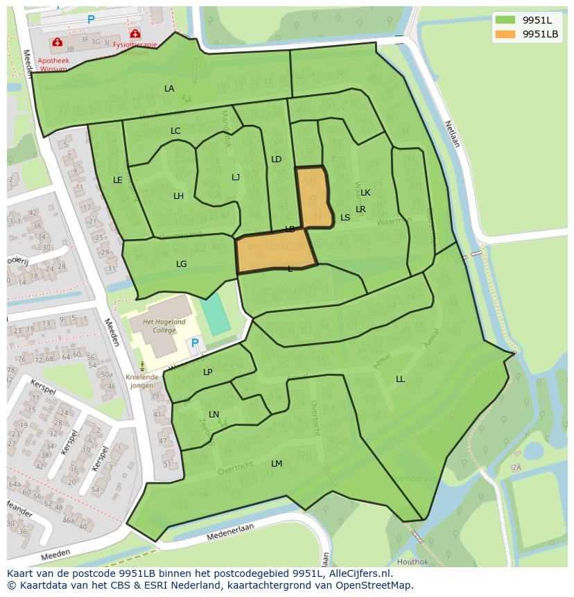 Afbeelding van het postcodegebied 9951 LB op de kaart.