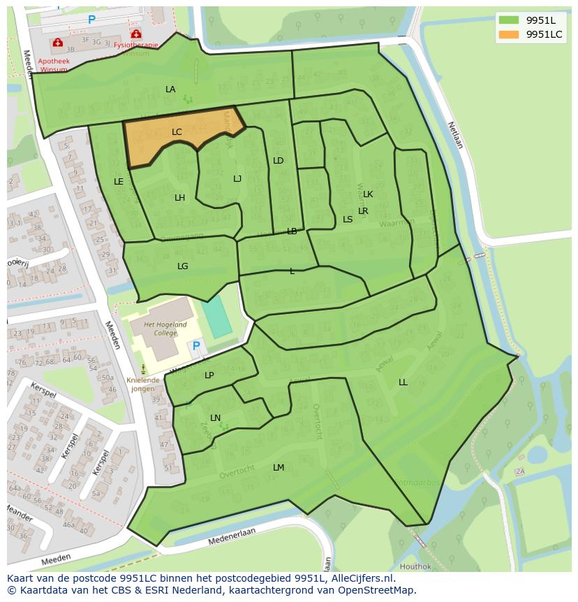 Afbeelding van het postcodegebied 9951 LC op de kaart.