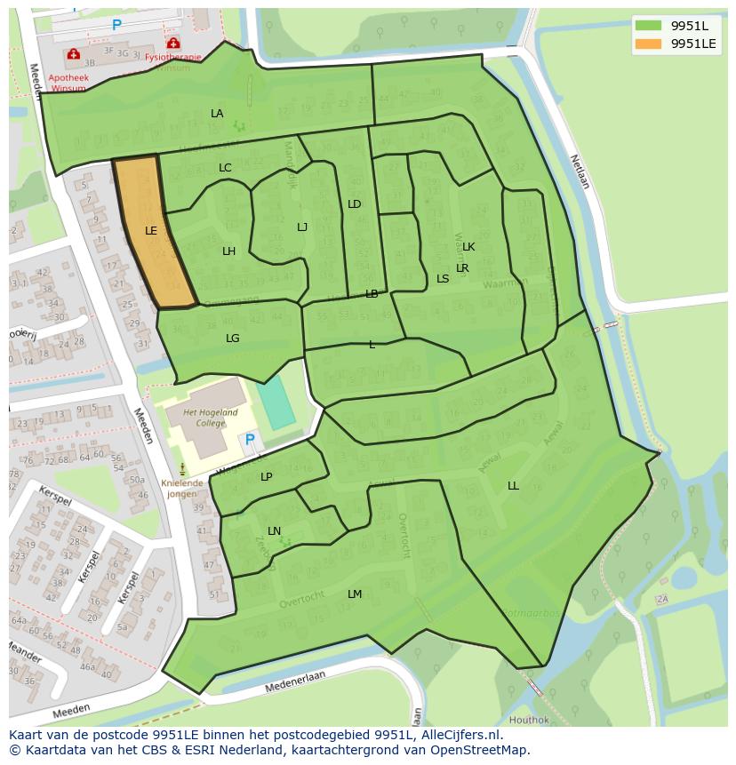 Afbeelding van het postcodegebied 9951 LE op de kaart.