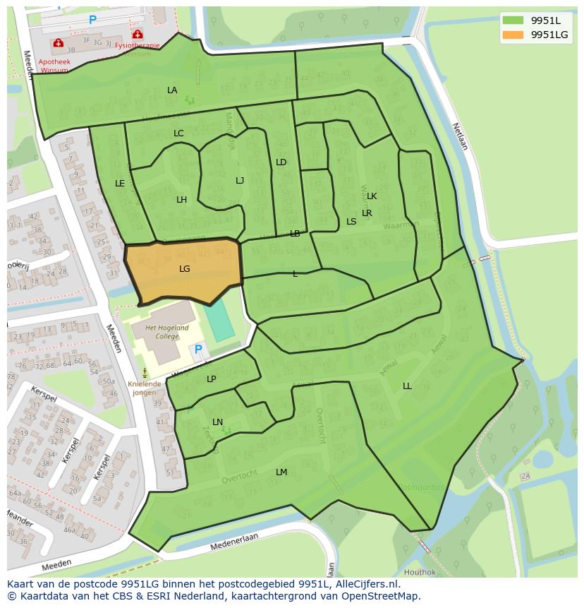 Afbeelding van het postcodegebied 9951 LG op de kaart.