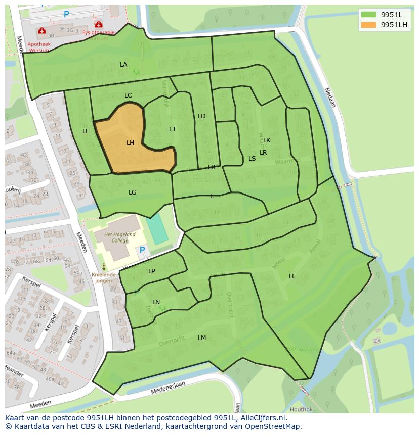Afbeelding van het postcodegebied 9951 LH op de kaart.