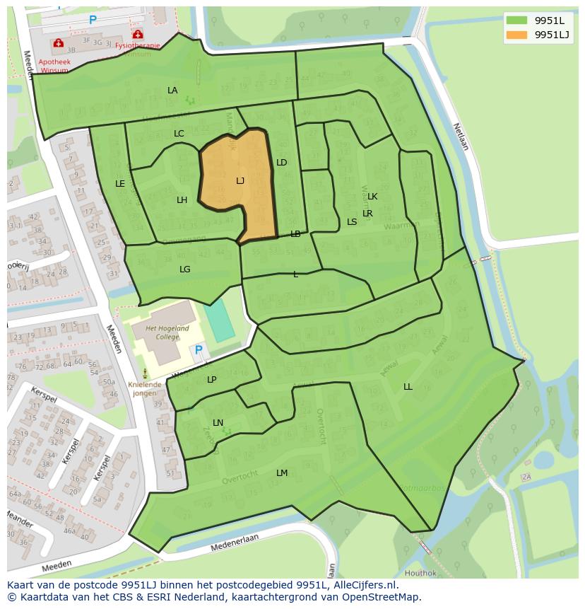 Afbeelding van het postcodegebied 9951 LJ op de kaart.