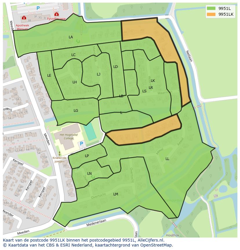 Afbeelding van het postcodegebied 9951 LK op de kaart.