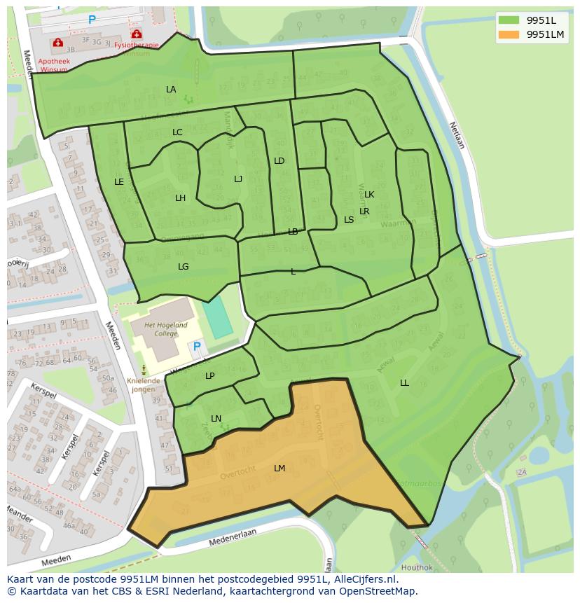 Afbeelding van het postcodegebied 9951 LM op de kaart.