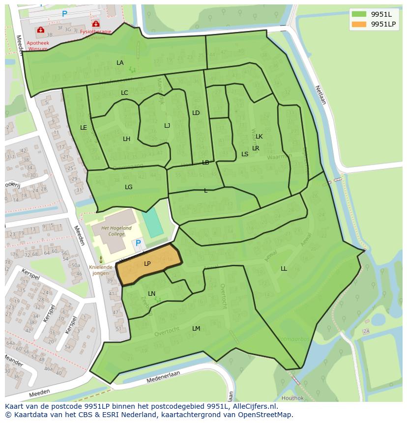 Afbeelding van het postcodegebied 9951 LP op de kaart.