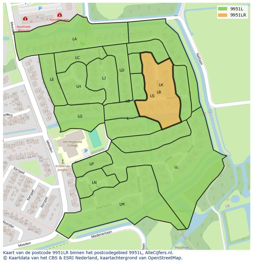 Afbeelding van het postcodegebied 9951 LR op de kaart.