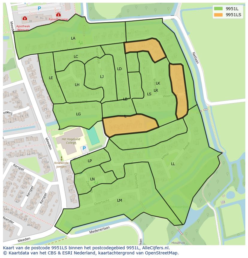 Afbeelding van het postcodegebied 9951 LS op de kaart.