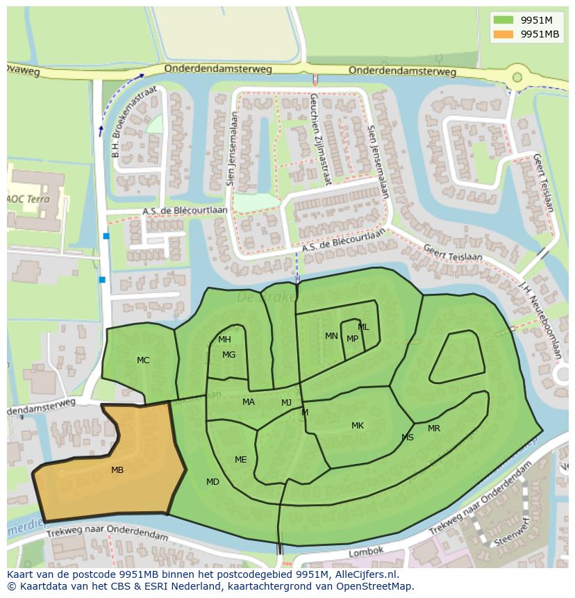Afbeelding van het postcodegebied 9951 MB op de kaart.
