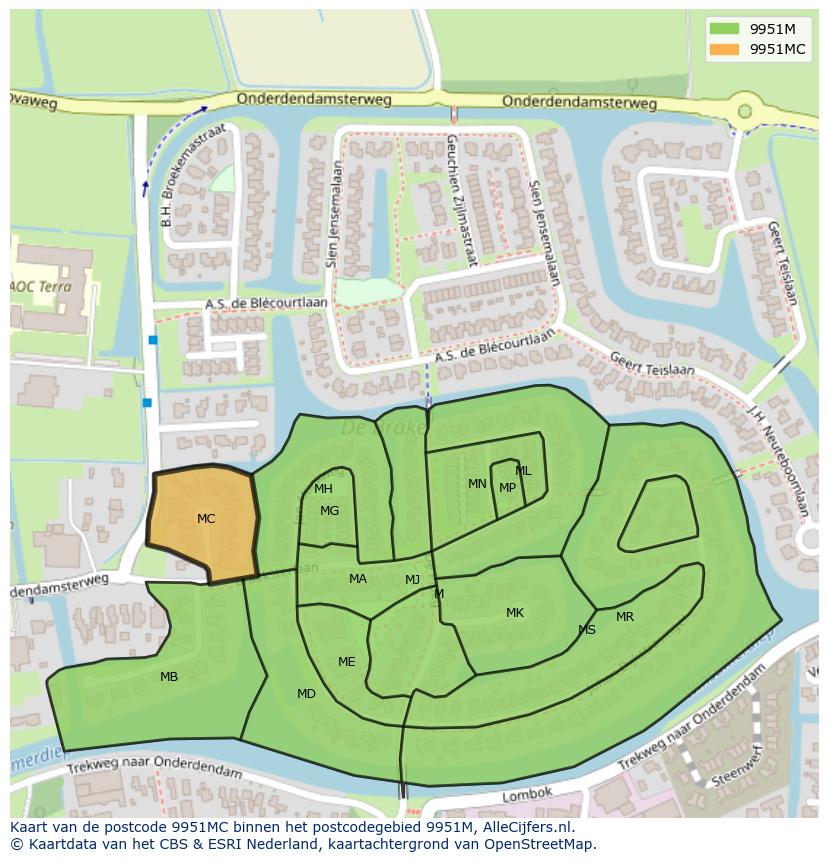 Afbeelding van het postcodegebied 9951 MC op de kaart.