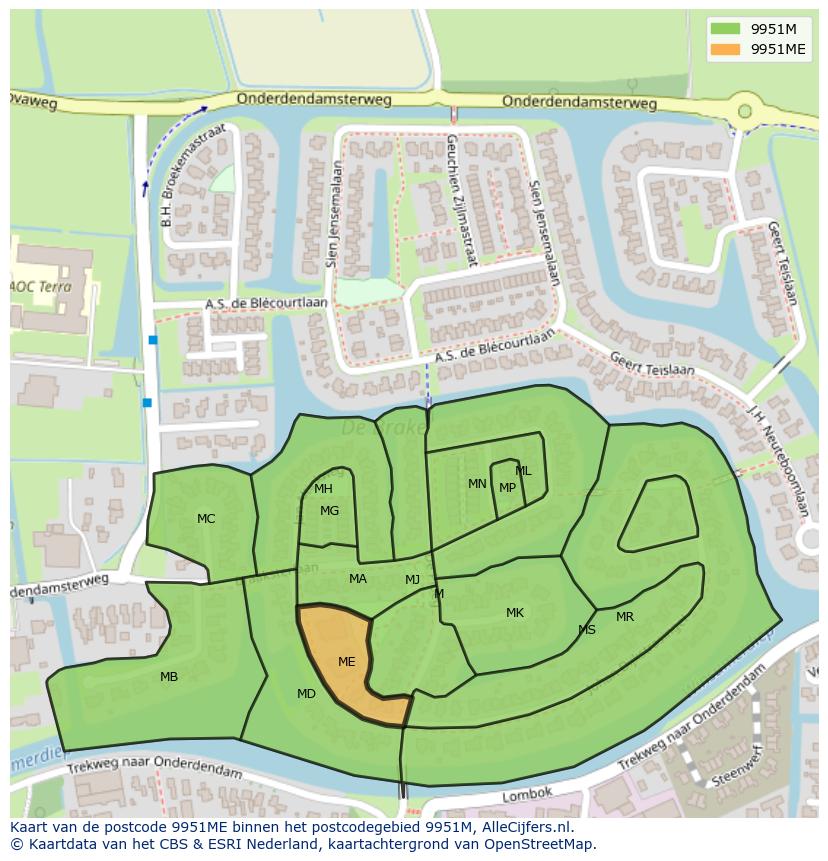 Afbeelding van het postcodegebied 9951 ME op de kaart.