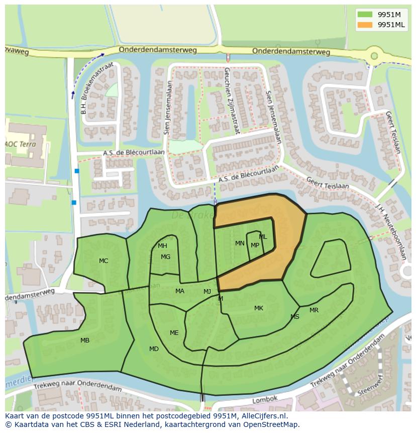 Afbeelding van het postcodegebied 9951 ML op de kaart.