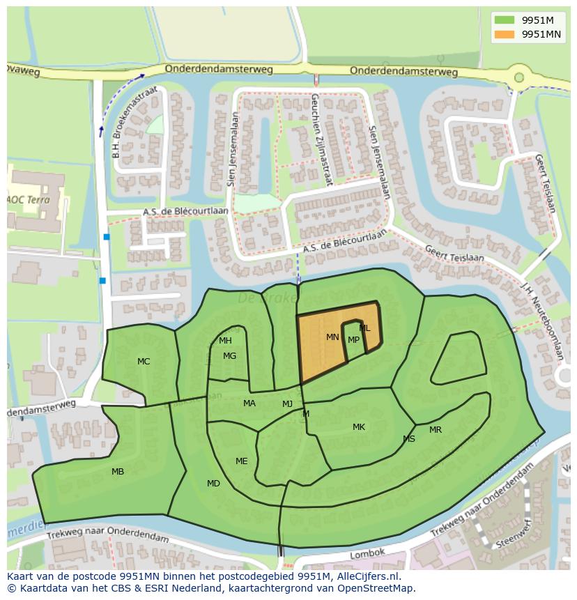 Afbeelding van het postcodegebied 9951 MN op de kaart.