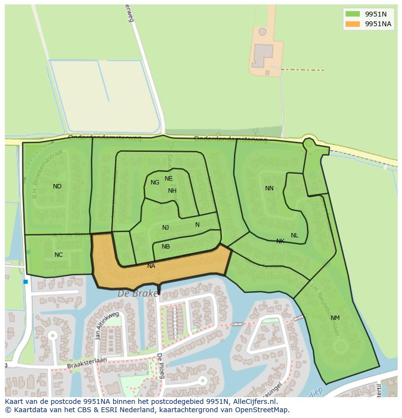 Afbeelding van het postcodegebied 9951 NA op de kaart.