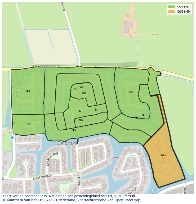 Afbeelding van het postcodegebied 9951 NM op de kaart.