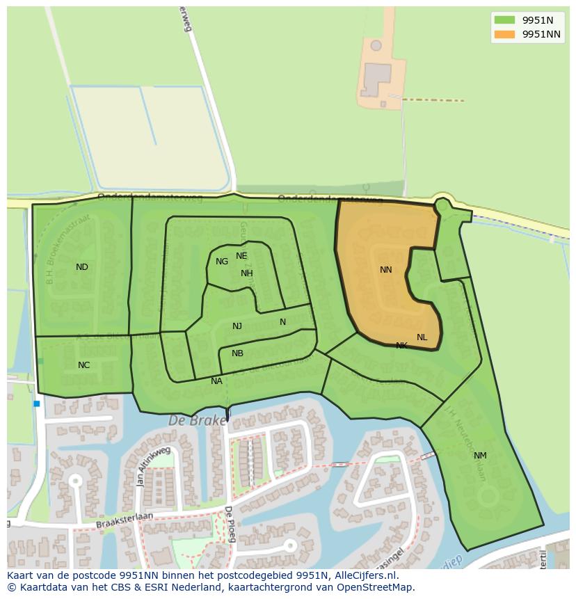 Afbeelding van het postcodegebied 9951 NN op de kaart.
