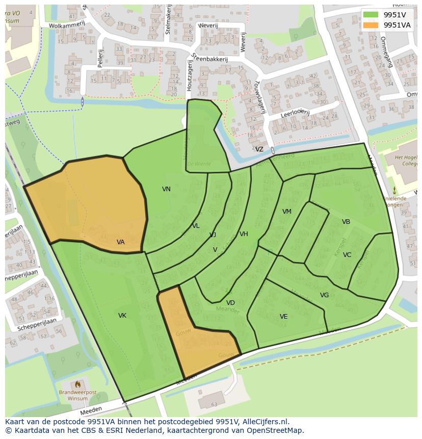 Afbeelding van het postcodegebied 9951 VA op de kaart.