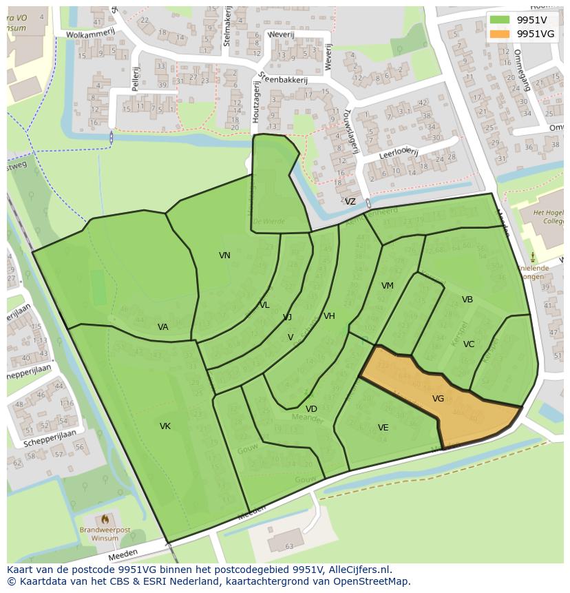 Afbeelding van het postcodegebied 9951 VG op de kaart.