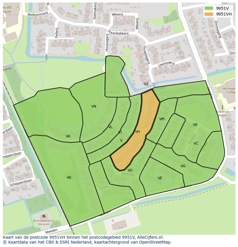 Afbeelding van het postcodegebied 9951 VH op de kaart.