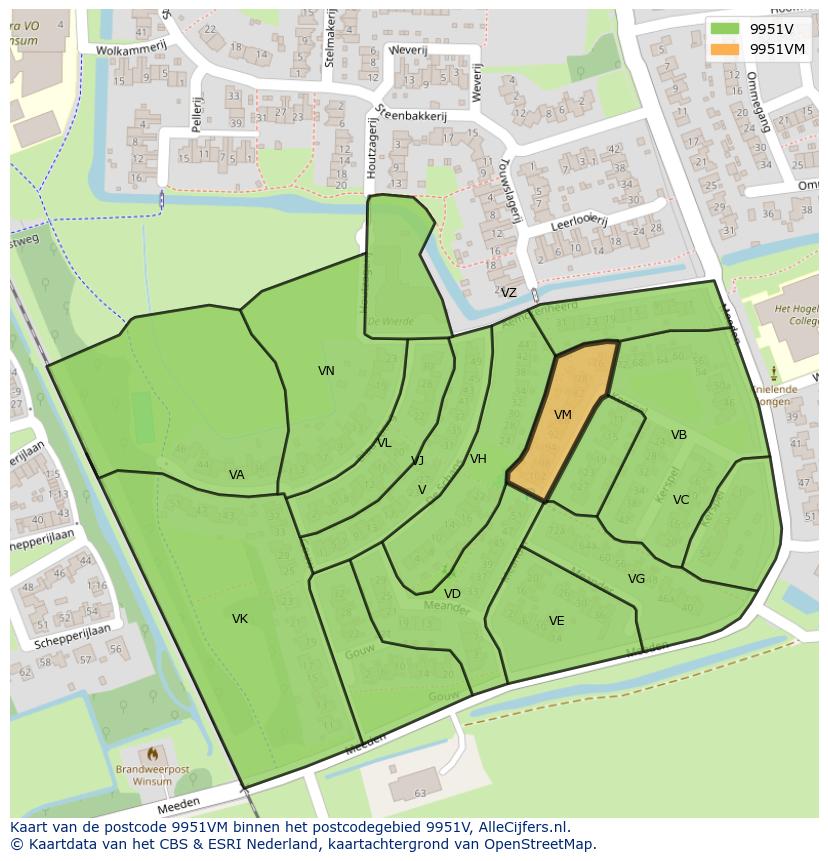 Afbeelding van het postcodegebied 9951 VM op de kaart.