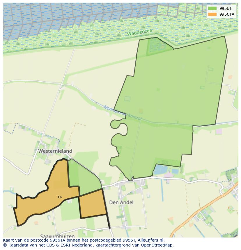 Afbeelding van het postcodegebied 9956 TA op de kaart.