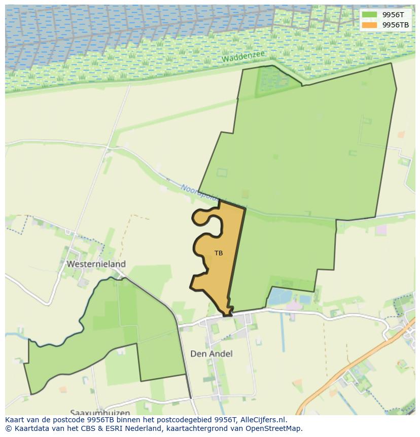 Afbeelding van het postcodegebied 9956 TB op de kaart.